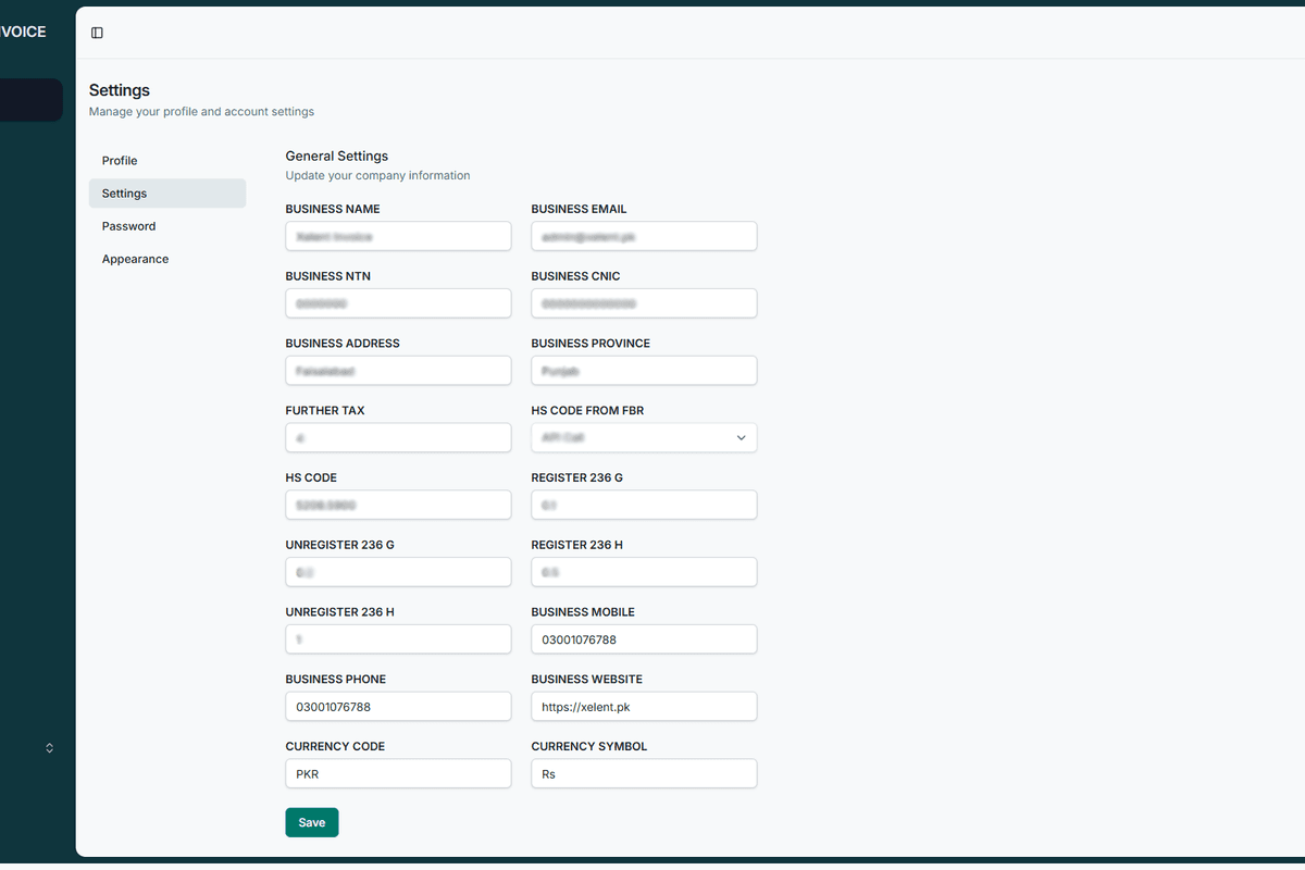 Settings Configuration