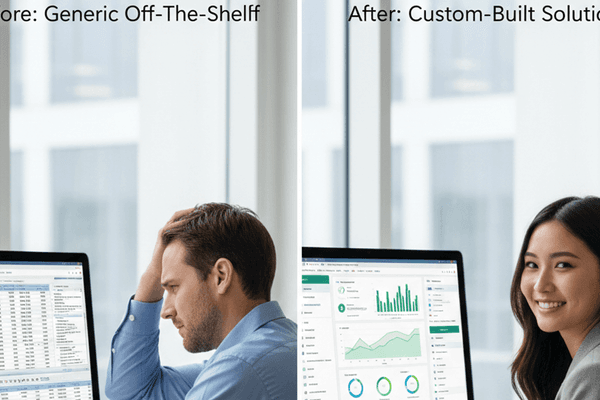 Custom software development planning on a whiteboard