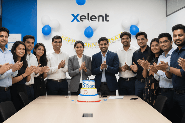 Xelent Solutions team celebrating 8 years