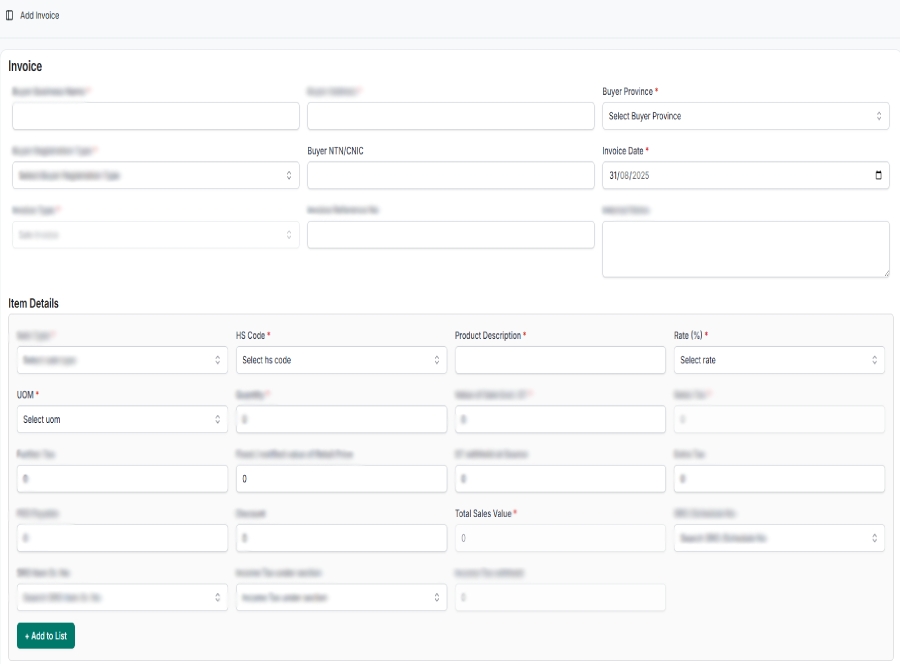 FBR Digital Invoicing Dashboard Preview