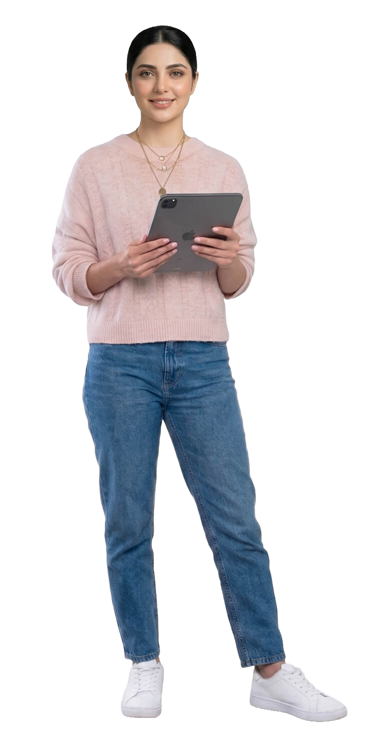 Xelent customer support team member holding a tablet